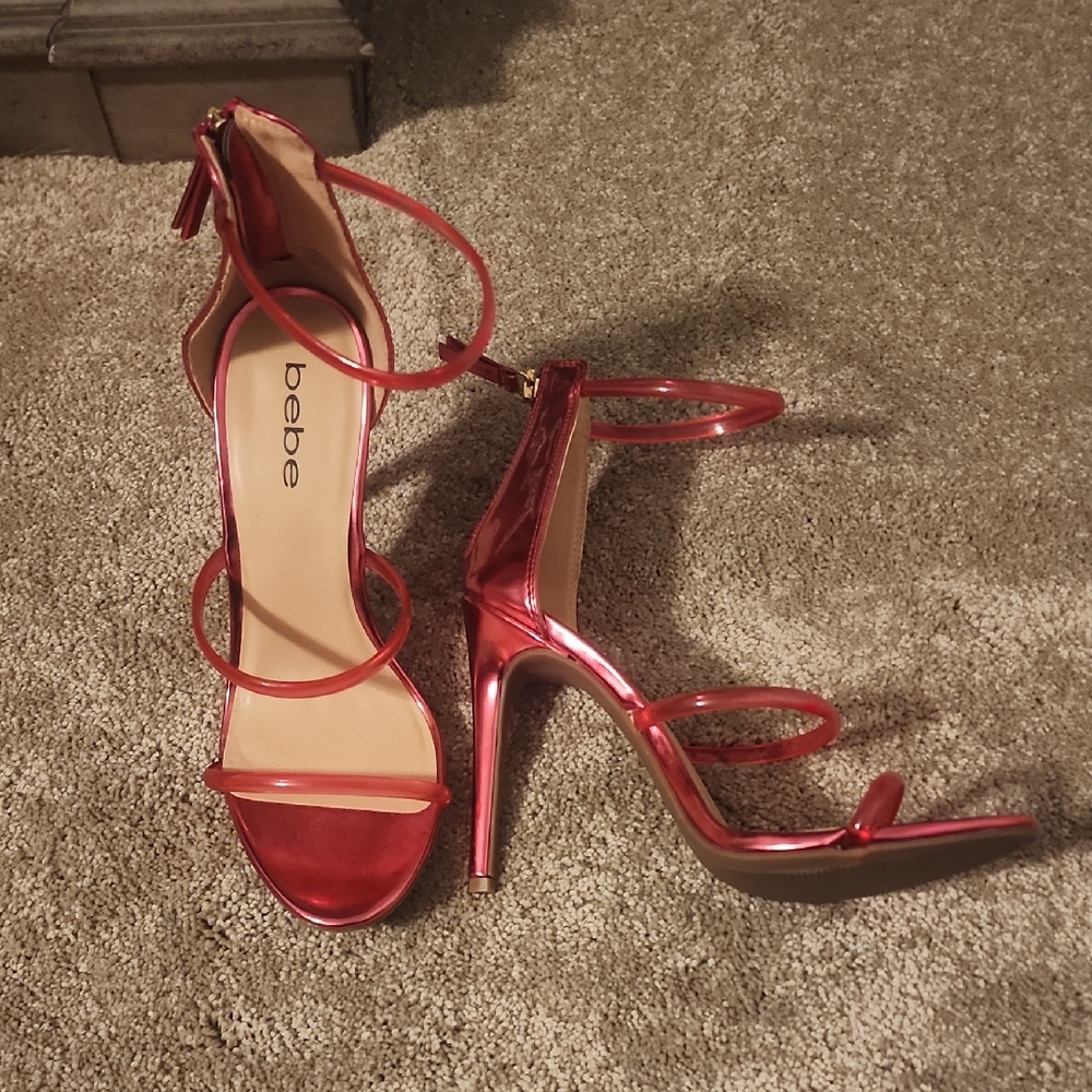 Bebe Shiny Pink Strappy Heels